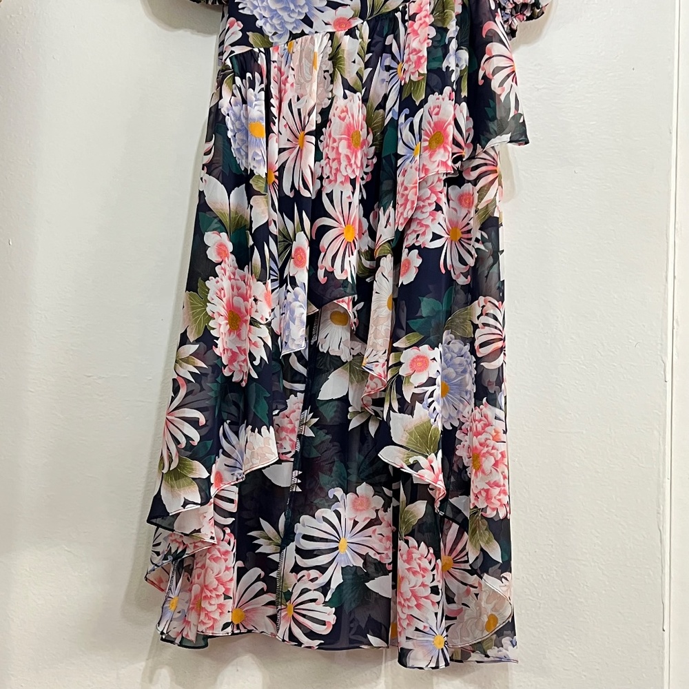 NEW Eliza J Floral Print Long Sleeve High Low Faux Wrap Dress Size 6 - Picture 5 of 11